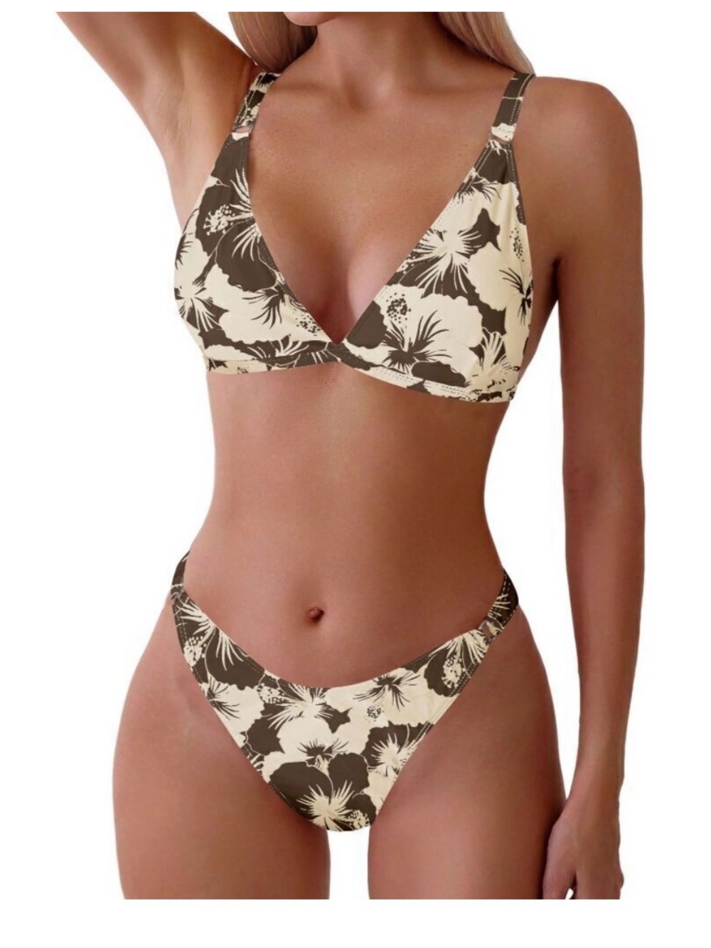 NWT ZAFUL 2 Piece Floral Print Swimsuit High Cut Bikini Sets Bathing Suit Small